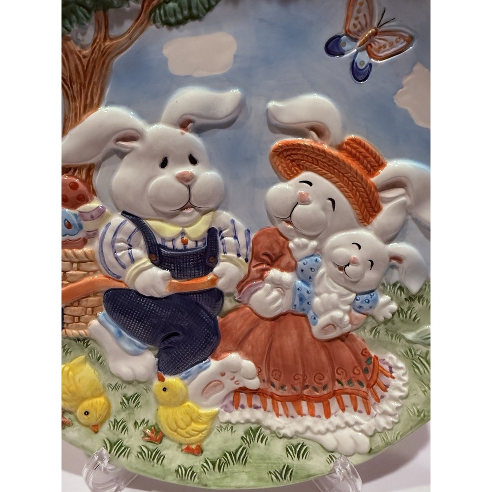 CKR Easter Bunny 12" Plate Embossed Rabbit Family Spring Decor - Picture 2 of 5